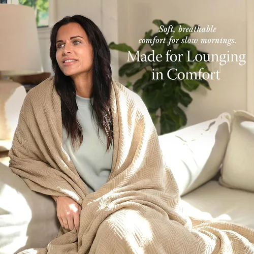 Vista 3 de Threadmill - Mantas de algodón de lujo para cama tamaño individual Manta 100% algodón para todas las estaciones para cama individual Manta