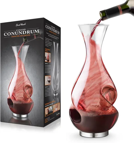 Final Touch L'Grand Conundrum Aerator Decantador de Vino | Botella Completa - 25.4 Oz. | Vidrio de Cristal Transparente de Calidad Soplado a Mano,
