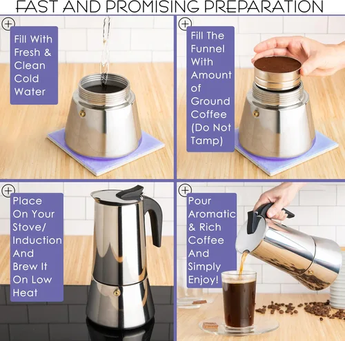 Vista 6 de Mixpresso Olla de café expreso Greca de 12 tazas, 20.3 fl oz/20 onzas, olla moka con diseño de percolador de café, cafetera de acero inoxidable