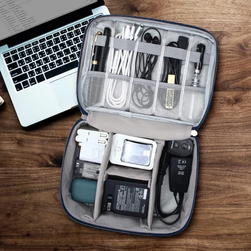 Vista 5 de SELLYFELLY Organizador de electrónica de viaje, universal, bolsa organizadora de cables, impermeable, accesorios electrónicos, estuches