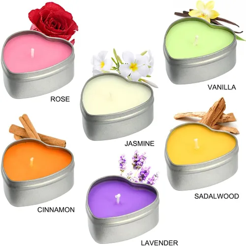 Vista 2 de DEYBBY Velas perfumadas de té de cera de soja, vela de aromaterapia en forma de corazón de gran tamaño, 6 horas de tiempo de combustión, lata