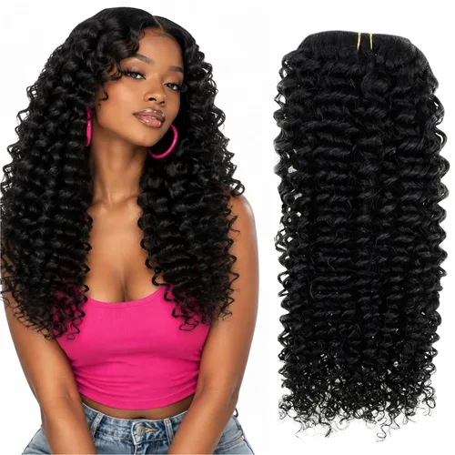 Vista 14 de Hetto Extensiones de cabello humano rizado con clip, color negro, 14 #1 Negro Azabache