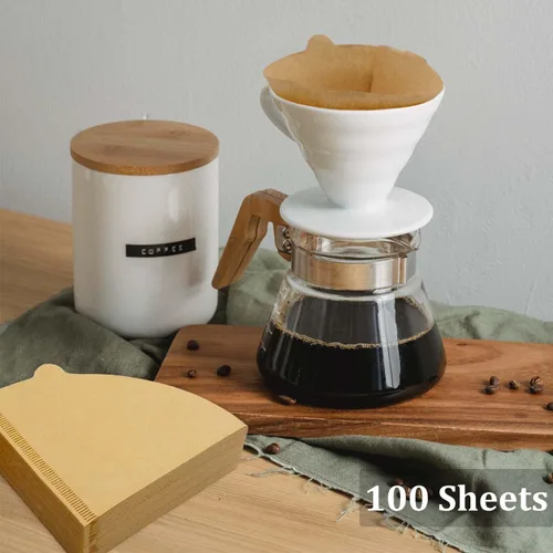Vista 7 de Filtros de café en cono tamaño 02, 100 unidades, 1-4 tazas, papel de filtro de café desechable V02 sin blanquear, compatible con gotero de café