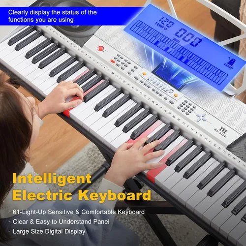 Vista 3 de MUSTAR Teclado de Piano de 61 Teclas, Teclado de Piano Eléctrico MEKS-400 con Teclas Iluminadas, Teclados de Piano de Aprendizaje