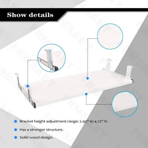 Vista 2 de FRMSAET Accesorios para Muebles Productos de Oficina Conjuntos de Hardware 20/24/30 pulgadas Bandeja con Cajón para Teclado Soporte de Madera Bajo