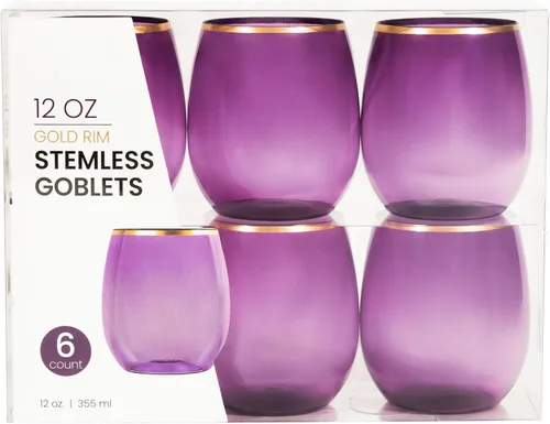 Vista 12 de PLASTICPRO Paquete de 6 Copas de Vino de Plástico Color Azul Aguamarina Sin Tallo Desechables de 12 oz Sin BPA Irrompibles Copas de Vino de Plástico