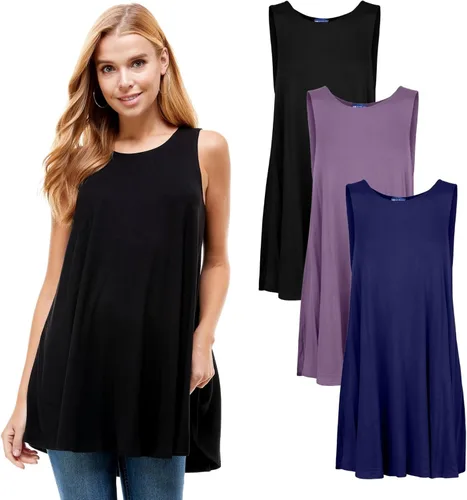 Vista 9 de Azules Sleeveless Tunic Top, Flowy Loose Fit Rayon Dressy Long Tunic Tank Tops for Women 3-Pack