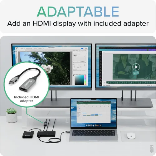Vista 4 de Plugable Concentrador Thunderbolt 4 Carga de laptop de 60W 3 puertos Thunderbolt 4 Pantallas dobles 4K/pantalla única 8K Compatibilidad