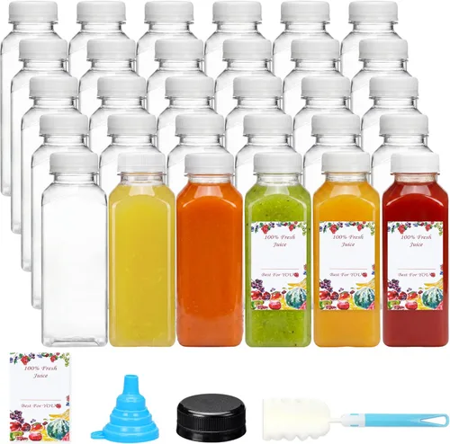 Vista 9 de SUPERLELE 10 botellas de jugo de plástico de 12 onzas con tapas de diferentes colores, recipientes de jugo reutilizables con tapas para jugos Varios