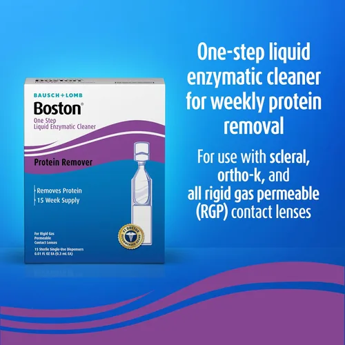 Vista 2 de Boston Limpiador enzimático líquido One Step, removedor de proteínas sin conservantes para lentes rígidas permeables a los gases (RGP)