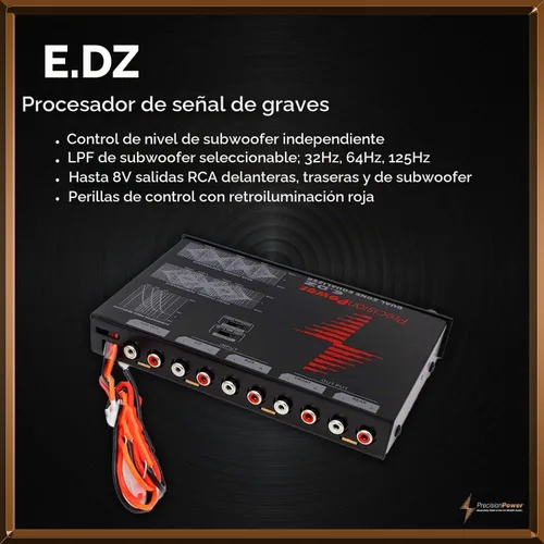 Vista 4 de Precision Power Ecualizador gráfico de doble zona de 7 bandas E.DZ con entrada auxiliar y control de subwoofer independiente