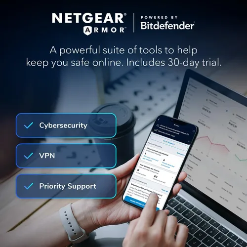 Vista 3 de NETGEAR Orbi 870 Series Tri-Band WiFi 7 Mesh System (RBE873) - Router + 2 extensores satelitales, características de seguridad, hasta 21 Gbps, cubre