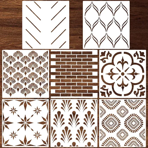 Vista 7 de 8 piezas de modernas plantillas de pared con diseños geométricos y de espiga de pescado de 12 x 12 pulgadas, decoración de pared, película