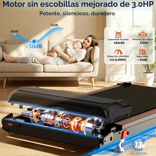 Vista 6 de Cintas de correr para el hogar con almohadilla inclinada para caminar caminadora con barra de mango