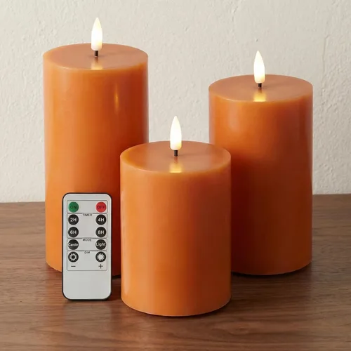 Vista 9 de Eywamage Velas de pilar sin llama de cera real blanca con control remoto, velas LED parpadeantes de batería, juego de 3