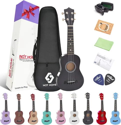 Paquete de ukelele soprano para principiantes, kit de iniciación de ukeleles de tilo de 21 pulgadas para niños con bolsa de concierto, sintonizador