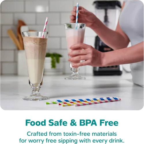 Vista 6 de GUSTO Paquete de 200 popotes de papel a rayas, resistentes y no se empañan, 100% biodegradables, tinta apta para alimentos y varias capas para un