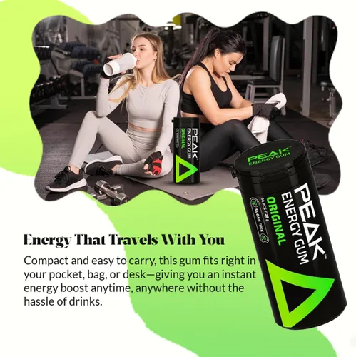 Vista 5 de Peak Goma de mascar energética de 0.99 oz (paquete de 6, original) – Goma de mascar con cafeína con vitamina B para aumentar la energía, sabor a