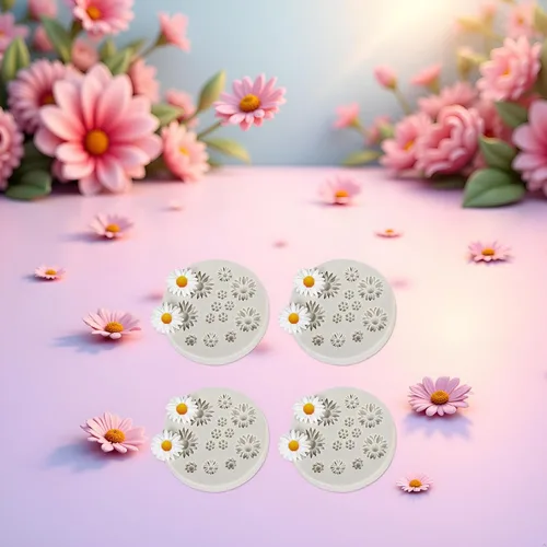 Vista 8 de 4 moldes de silicona con forma de margarita, molde de caramelo para fondant, mini moldes de chocolate con flores para decoración de pasteles