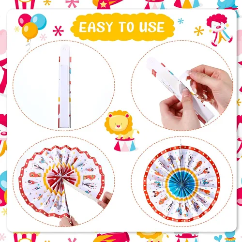 Vista 3 de Outus 9 abanicos de papel colgantes de carnaval, decoración de animales de circo, abanicos de papel para decoración de aula, carnaval, tema