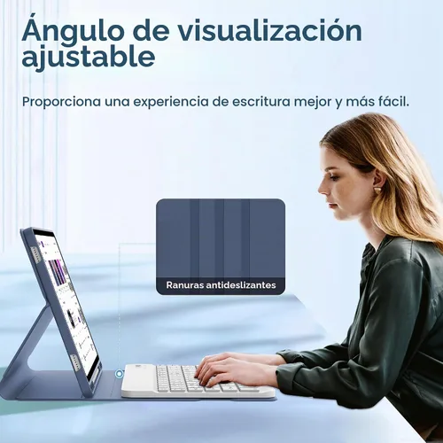 Vista 2 de Funda de teclado para Samsung Galaxy Tab A9 Plus 5G de 11 pulgadas 2023 (SM-X210/X216/X218) - Teclado Bluetooth inalámbrico desmontable - Funda Azul