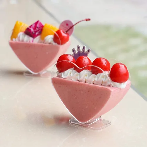 Vista 2 de 50 paquetes de tazas de postre de mousse transparente de 2.7 fl oz en forma de corazón, tazas de pastel desechables para helado, cuencos de postre
