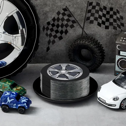 Vista 7 de Henoyso 100 servilletas para neumáticos de automóvil, servilletas de fiesta de cumpleaños de coche de carreras, suministros desechables, tema