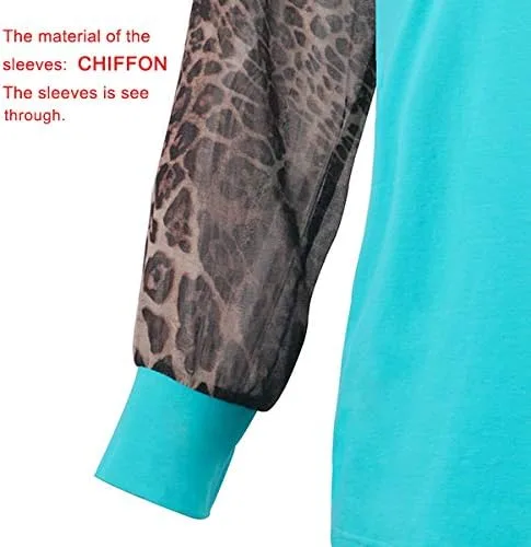 Vista 4 de Camiseta con estampado de retazos y leopardo de manga larga, blusas informales de talla grande para mujer