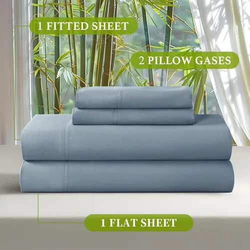 Vista 193 de Shilucheng Sábanas 100% viscosa derivada de bambú, tamaño matrimonial, 4 piezas, ultra refrescantes y sedosas, bolsillo profundo de 16 pulgadas
