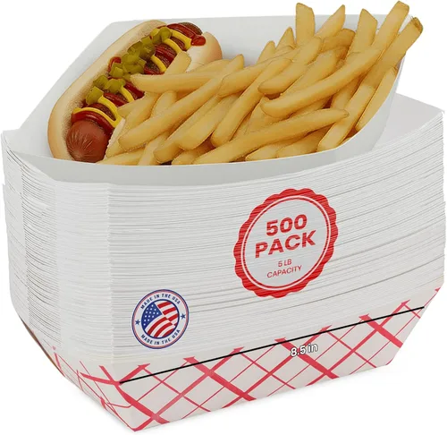 Vista 9 de MT Products Bandejas de papel desechables pequeñas de 1/2 lb – Paquete de 100 – Barcos de papel a cuadros resistentes a la grasa para aperitivos