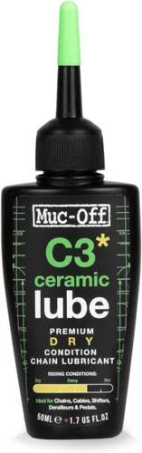 Muc-Off C3 Lubricante de cadena de cerámica seca, 50 mililitros - Lubricante de cadena de bicicleta premium con tinte trazador UV - Formulado para