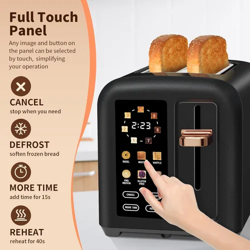 Vista 5 de SEEDEEM Tostadora de 2 rebanadas, pantalla LCD de tostadora de acero inoxidable con control táctil, velocidad de calentamiento 50% más rápida