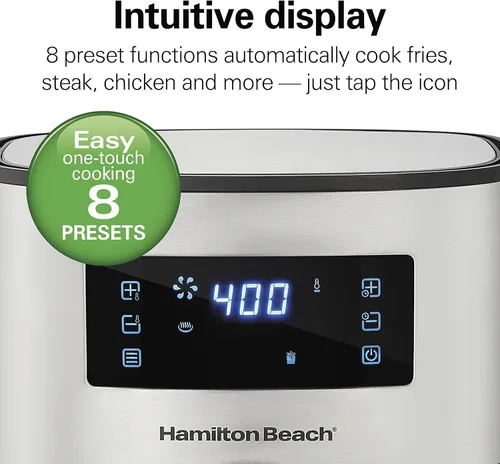 Vista 5 de Hamilton Beach Horno freidora de aire digital de 5.8 cuartos con 8 ajustes preestablecidos, cesta antiadherente fácil de limpiar, color negro (35075)