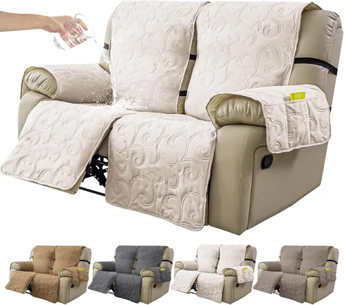 Funda reclinable 100% impermeable para sofá biplaza, 4 piezas divididas para sofá reclinable de 2 asientos, funda de sofá reclinable antideslizante