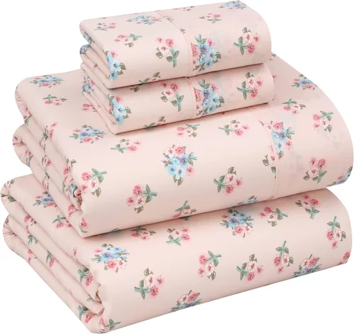Vista 41 de RUVANTI Sábanas 100% algodón percal tamaño Queen, diseño floral refrescante y transpirable, duraderas, con una sensación nítida, suave y cómoda