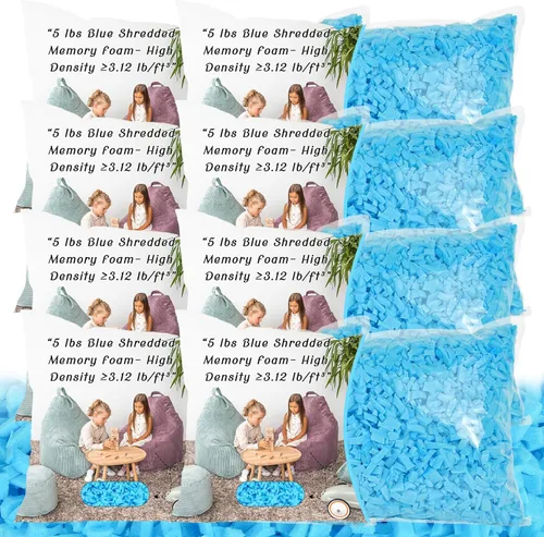 Vista 10 de Relleno para Puf - 5 libras de Espuma Viscoelástica Triturada, Alta Densidad ≥3.12 lb/ft³, Relleno Azul para Puf, Cojín de Sofá, Cama para Perro