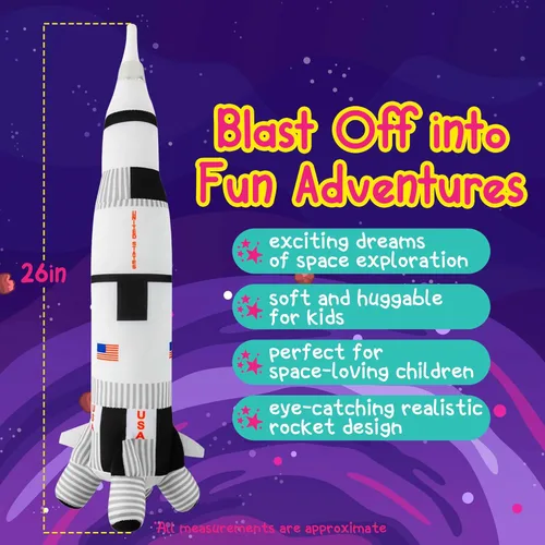 Vista 2 de Forest & Twelfth Juguete de peluche de cohete de 26 pulgadas, barco de misión para niños, regalos de Navidad y cumpleaños para pequeños astronautas