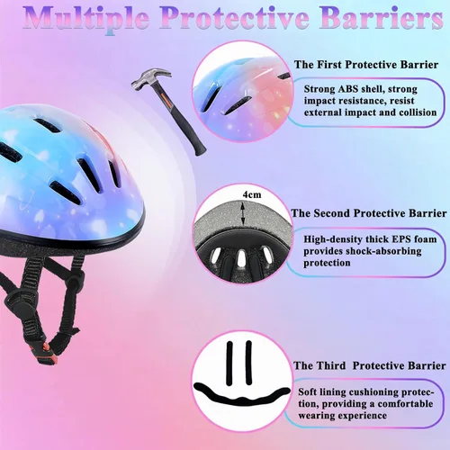 Vista 3 de Casco de bicicleta para niños de 3 a 8 años, casco ajustable para niños y niñas, casco ajustable con rodilleras, coderas, muñequeras