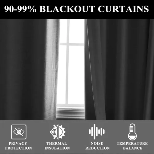 Vista 4 de Fcosie Cortinas de lino texturizadas, cortinas plisadas para oscurecer con forro opaco, paneles de mezcla de lino, cortinas de tratamiento