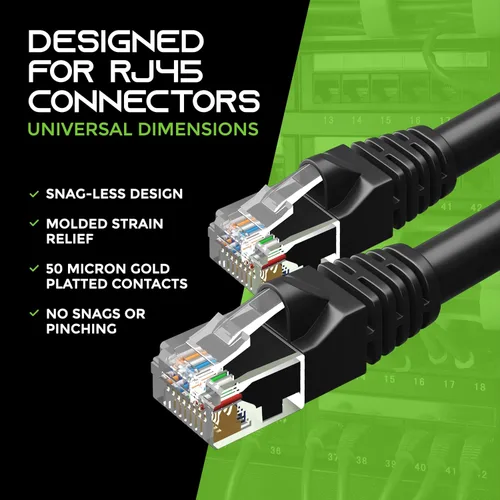 Vista 7 de GearIT Paquete de 20 cables de conexión Ethernet Cat5e de 1 pie - Cable de red LAN RJ45 sin enganches, color negro