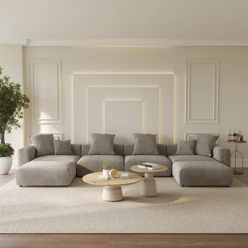 Vista 24 de WJShome Cloud Couch Sofá Seccional Modular, Sofá en Forma de L de 102 pulgadas con Otomana, Sofá de Pana Beige de 3 Asientos, Sofá Seccional