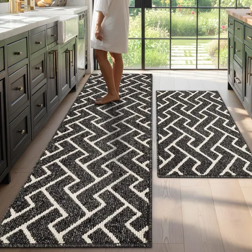 Vista 25 de Juegos de alfombras de cocina de 2 piezas - Alfombras de cocina antideslizantes coloridas para piso - Gruesas, alfombra decorativa de piso de cocina