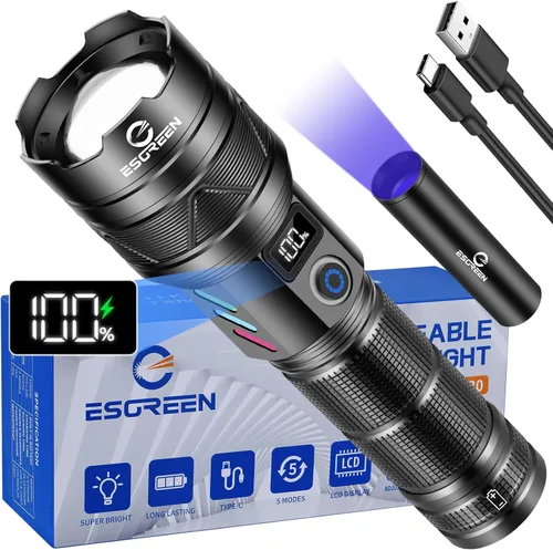 Linternas recargables de 10000 lúmenes altos, largo alcance, 5000 pies, linterna LED súper brillante USB C, alta potencia, multifuncional,