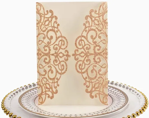 Vista 11 de 50 tarjetas de invitación de boda de 5 x 7 pulgadas, cortadas con láser, solo bolsillo, sin sobre, sin inserto para boda, despedida de soltera