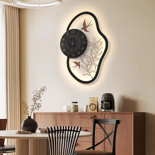 Vista 3 de Silent Modern Wall Clock with Pendulum, Living Room Wall Clock Numerals Battery Operation Wall Clocks for Living Room Bedroom(Black)