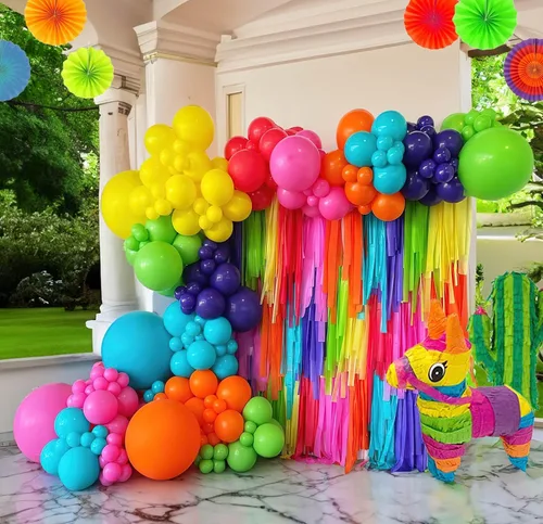 Decoraciones de fiesta mexicana con arco de guirnalda de globos de arco iris colorido para la independencia del Cinco de Mayo mexicano Cielito
