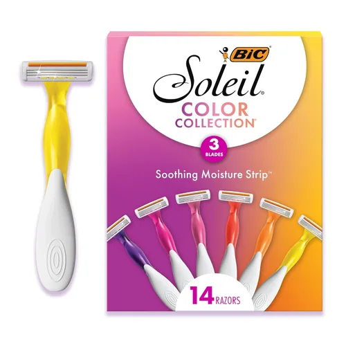 Vista 8 de BIC - Juego de rasuradoras lubricadas premium con aloe vera y vitamina E desechables para mujer, Strip Soleil Color, 10 unidades, 3 navajas