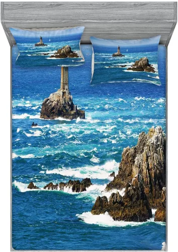 Vista 121 de Ambesonne - Juego de sábanas bajeras y fundas de almohada, diseño primaveral de acuarelas con jardín de hierbas y flores, juego de 4 piezas