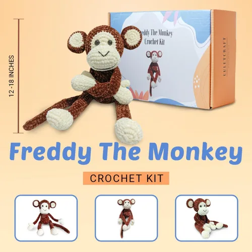 Vista 6 de CULETCRAFT Kit de ganchillo para adultos principiantes, Freddy the Monkey Kit de animales de ganchillo para principiantes, aprende a ganchillo