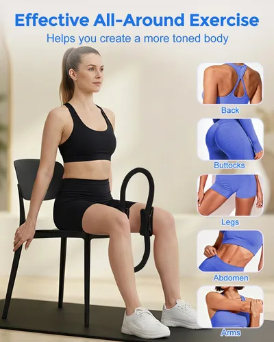 Vista 6 de Kit de Esenciales de Pilates para Mujeres, Círculo Mágico de 35 cm Equipo de Pilates para el Hogar con Anillo de Pilates y Bola, Set de 5 Bandas